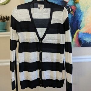 Navy and white Cardigan with lace-like detail